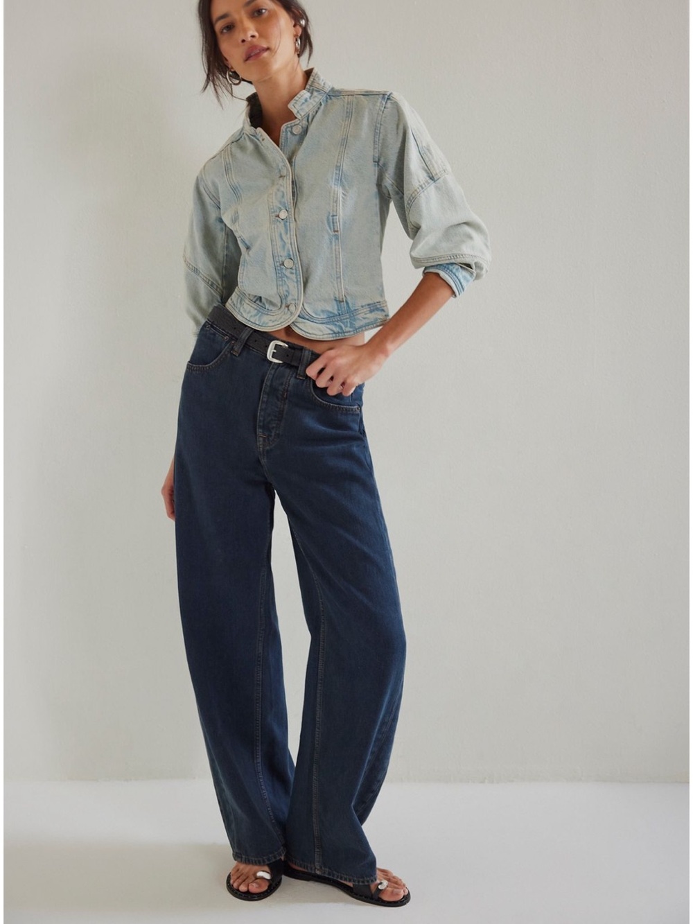 Free People We The Free Truro Baggy Puddle Jeans 29 Deep Seas Barrel Wide Leg